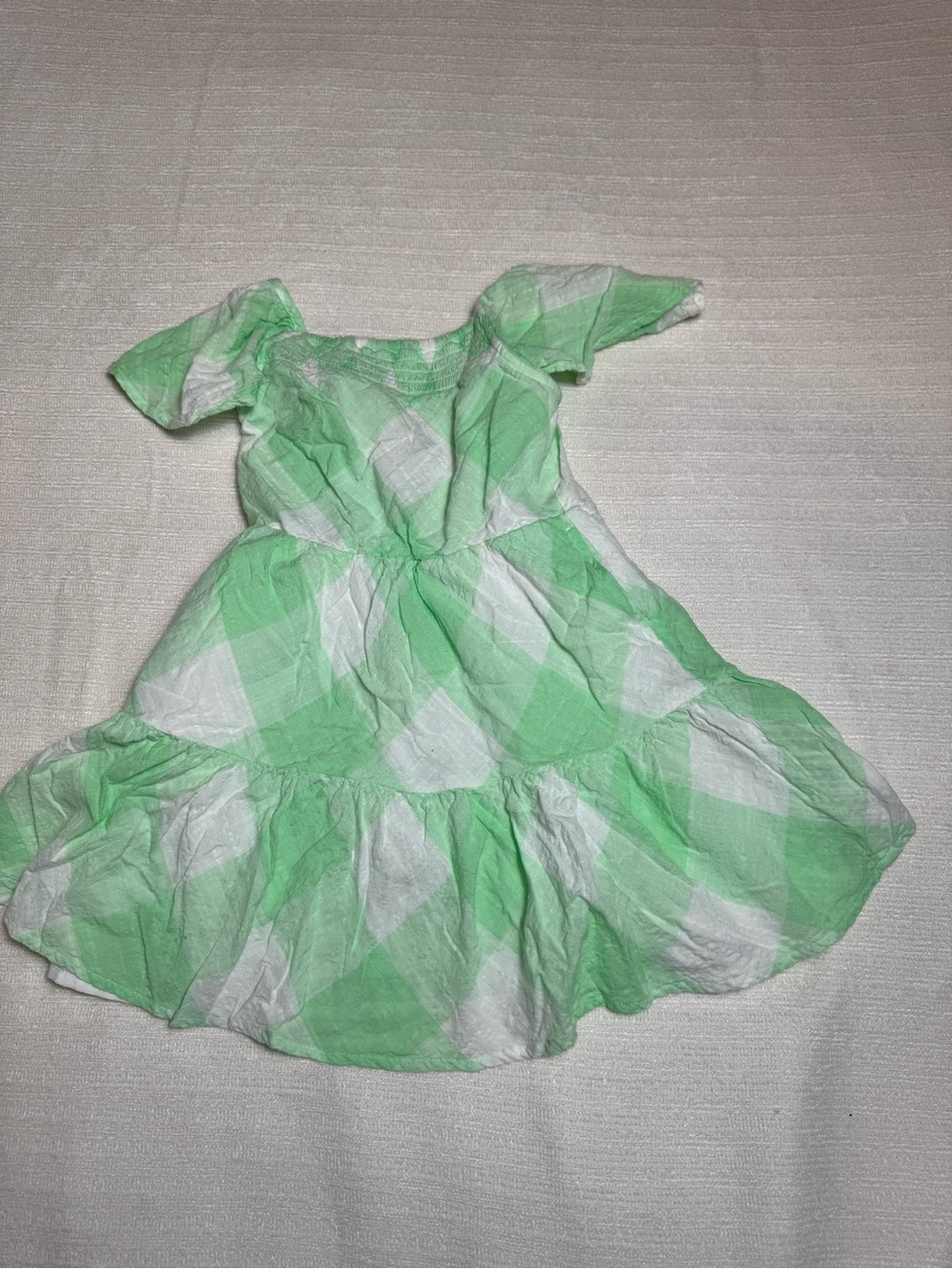 Cat & Jack Girls Green Gingham Flutter Sleeve Smocked Dress Size 4/5